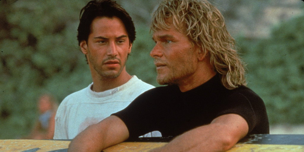 Keanu Reeves e Patrick Swayze em "Caçadores de Emoção" de 1991